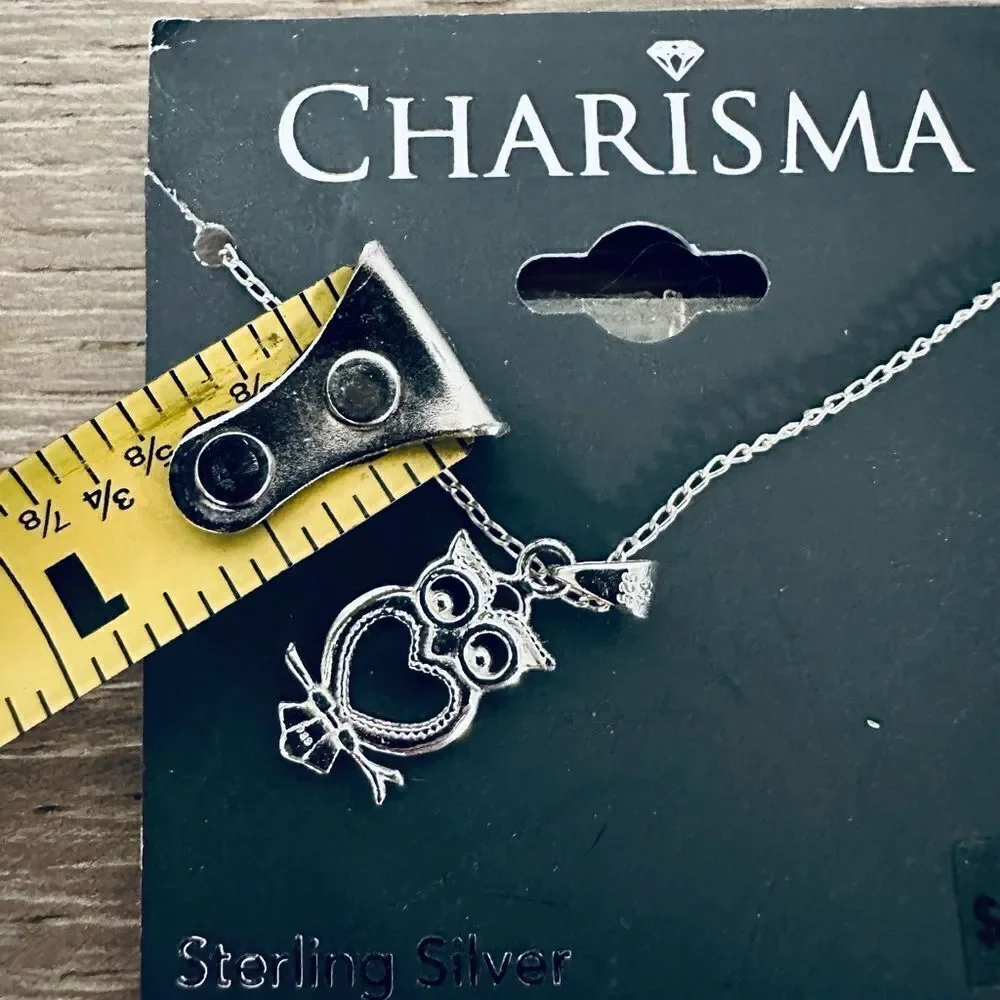 Sterling Silver Heart Owl Charm Necklace